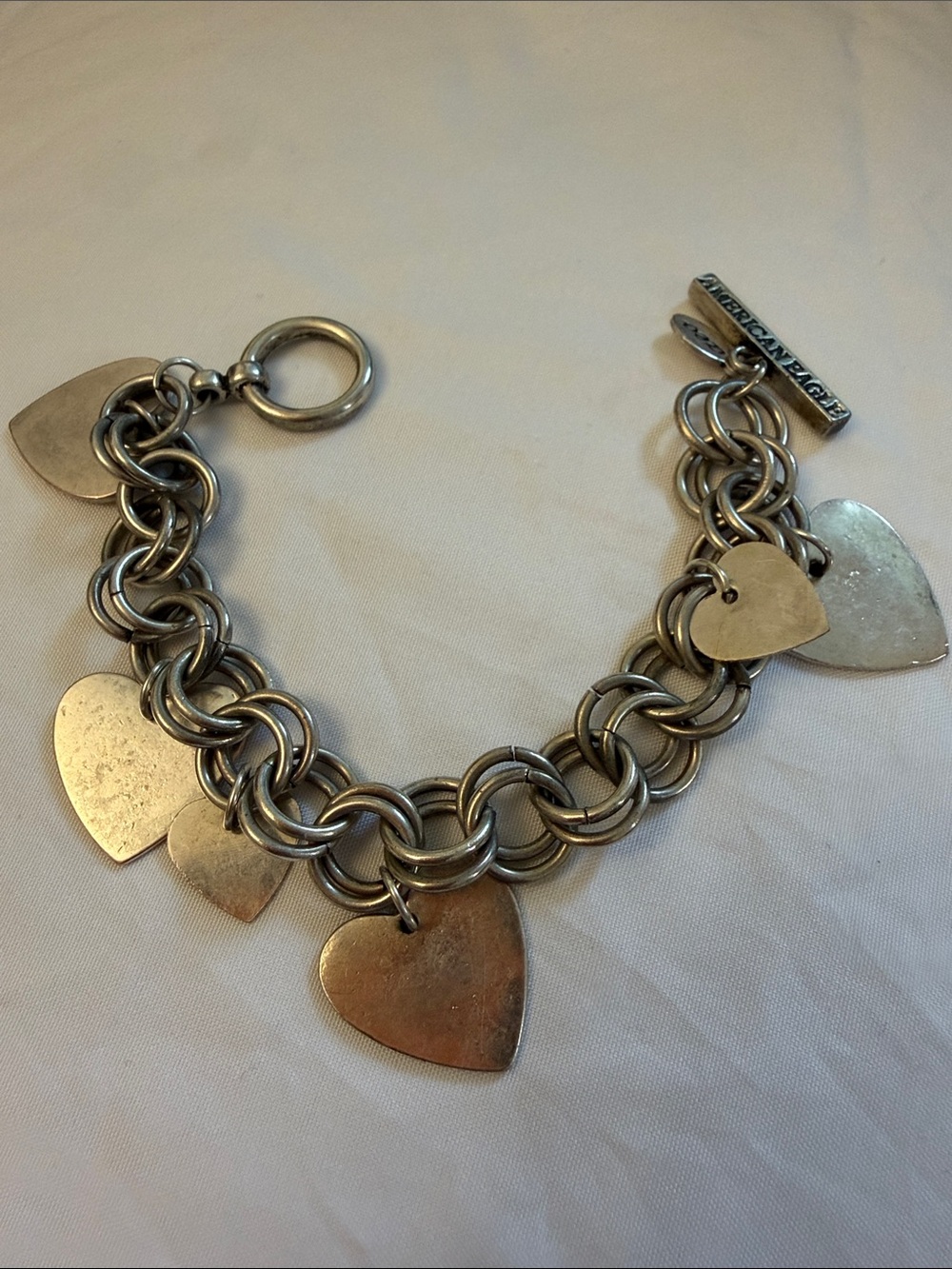 American Eagle Outfitters Silver Heart Charm Link Bracelet